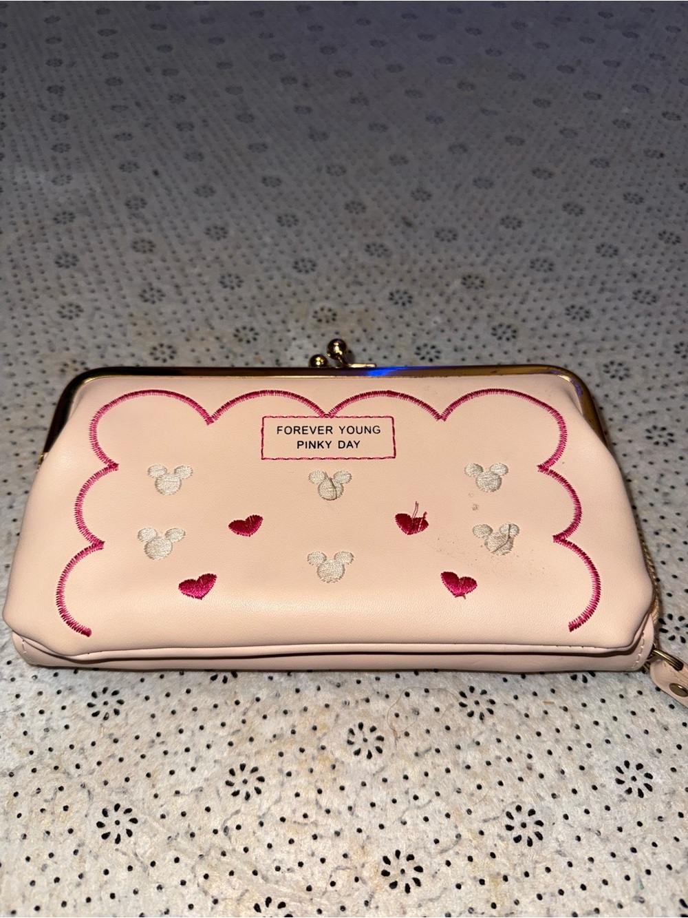 Forever Young Pink Embroidered Kiss-Lock Clutch